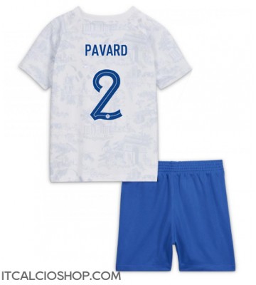 Francia Benjamin Pavard #2 Seconda Maglia Bambino Mondiali 2022 Manica Corta (+ Pantaloni corti)